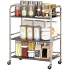 HOMCOM Desserte cuisine, chariot de service à 3 niveaux en acier inoxydable 201 avec poignées, roues, 60 x 35 x 77 cm, argenté
