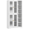 HOMCOM Hoher Küchenbuffet, Vitrinenschrank mit 4 Soft-Close-Glastüren aus gehärtetem Glas, 90x35x172cm, weiß