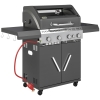 Outsunny 4+1 Burner Gas BBQ Grill with Clear View Lid, Portable Gas Barbecue Grill with Built-in Thermometer, Side Table, Cabinet, Wheels, Grease Tray for Garden Party Outdoor Cooking, Black