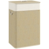 HOMCOM Bamboo Laundry Basket with Lid, 72L Laundry Hamper with Rope Handles, Washing Basket with Removable Washable Liner Bag for Bathroom, Bedroom, Nature Wood Finish