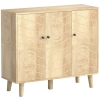 HOMCOM Buffet Cozinha, Móvel de Armazenamento com 3 Portas em Padrão Espinha de Peixe e Pés em Madeira de Pinho, 88,3x30x76cm, Madeira Natural