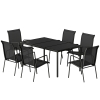 Outsunny Salon de Jardin 6 Personnes Ensemble Table et Chaises Jardin avec Chaises Empilables en Textilène 70x51x87cm Noir
