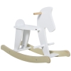 HOMCOM Cheval à Bascule en Bois - Jeu à Bascule Avec Poignées, Repose-Pied et Butées - MDF Contreplaqué Blanc et Bois Naturel