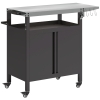 Outsunny Grillwagen – 3-laags inklapbare serveerwagen met werkblad, kast, haken en wielen, BBQ-tafel van roestvrij staal, buitenrolwagen, houtskoolgrill voor tuin, 116x50x93 cm, zwart