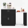 Isla de cocina con mesa de comedor extensible, armario de almacenaje, 2 cajones, 2 estantes laterales abiertos, 211x55x89,5 cm, Negro