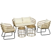 Outsunny Lounge-Set Rattan Zitgroep, Buitenmeubelset in Boho-stijl, 5-delig, 145 x 70 x 78 cm, Crème + Natuur + Zwart