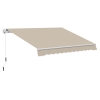 Outsunny handmatige knikarmluifel 395 cm luifel met handslinger balkonluifel zonwering wandmontage balkon aluminium wit + beige 395 x 245 cm | Aosom