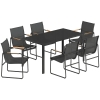 Outsunny Tuinmeubelset zitgroep 150 x 80 cm glazen tafel met 6 ademende stoelen decoratieve armleuningen zwart