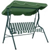 Outsunny Balancelle de Jardin 3 Places Toit imperméabilisé Inclinaison réglable Coussins Assise Dossier Vert Blanc rayé