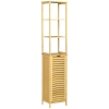 kleankin Estantería de Baño de Bambú Armario Alto para Baño con 3 Estantes y 1 Puerta Mueble Columna de Almacenaje 34x30x173 cm Natural