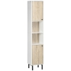 kleankin Columna de Baño con 6 Compartimentos para Ducha Aseo Dormitorio Estilo Moderno 31,5x30x169 cm Blanco y Roble