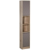 HOMCOM Armario de Baño Alto, Columna de Baño Estrecha con 2 Puertas y 2 Estantes Abiertos, para Espacios Pequeños, 30x24x170 cm, Roble y Gris
