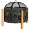 Outsunny 2-in-1 Vuurschaal Ø75 x 58 cm Vuurhaard met Vonkbescherming Vuurhaak Grillrooster Zwart
