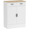 HOMCOM Sideboard met opbergruimte, commode met 2 lades, verstelbaar legbord, voor keuken, woonkamer, hal, natuurhout, wit