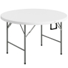 Outsunny Mesa Auxiliar Redonda Mesa de Jardín Plegable con Marco de Acero y Encimera de HDPE Carga 80 kg Ø122x73 cm Blanco