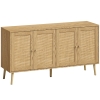 HOMCOM Rotan sideboard met 4 deuren, boho keukenbuffet met 2 verstelbare legplanken, houtlook natuur