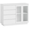 HOMCOM Buffetschrank, Sideboard mit 4 Schubladen, 2 Glastüren, modernes Design, MDF, Weiß