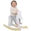 HOMCOM Cheval à Bascule en Bois - Jeu à Bascule Avec Poignées, Repose-Pied et Butées - MDF Contreplaqué Blanc et Bois Naturel