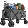 Outsunny Outdoor Pull Along Cart Folding Cargo Wagon Trailer Trolley for Beach Garden with Handle, Anti-Slip Wheel - Dark Grey