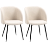 HOMCOM 2-delig set eetkamerstoelen, gestoffeerde stoelen met stofbekleding, keukenstoelen met stalen poten, gebogen rugleuning, Crèmewit