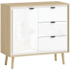 HOMCOM Aparador para Salón Moderno con Puerta 3 Cajones Estante Ajustable para Comedor Entrada 80x35x77 cm Blanco y Roble