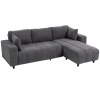 HOMCOM Sofá Chaise Longue Reversível 3 Lugares com 2 Almofadas Estofado em Linho e Estrutura em Aço 242x156x87 cm Cinzento Escuro