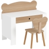 AIYAPLAY Secretária para Crianças com Cadeira em Forma de Ursinho Secretária Infantil com Gaveta para Estudar Ler e Desenhar Branco e Madeira