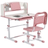ZONEKIZ Set Scrivania per Bambini con Sedia Regolabile in Altezza e Piano Inclinabile, Età 6-12 Anni, Rosa