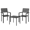 Outsunny Conjunto de Jardín de 3 Piezas con 2 Sillas y Mesa de HDPE Diseño Listones Efecto Madera para Patio Balcón Negro