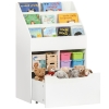 HOMCOM Estante de Madeira para Brinquedos com 3 Compartimentos 2 Cubos e Gaveta Móvel com 4 Rodas Estante para Livros Infantil para Dormitório Infantil Sala de Jogos 60x29,9x90cm Branco