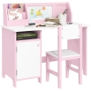 HOMCOM Escritorio Infantil de Madera con Silla y Mesa con Organizador y Pizarra Blanca para +5 Años 90x45x85 cm Rosa