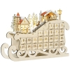 HOMCOM Calendrier de l'avent en bois Lumineux Frome de traineau - 10 lumières Blanc Chaud - 24 tiroirs - décoration Lumineuse de Noël