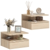 HOMCOM Set da 2 Comodini Moderni Sospesi con Cassetto e Ripiano in Legno 35x32x22.5cm, Rovere