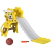 AIYAPLAY Escorrega para Crianças 2 em 1 com 2 Degraus Cesta de basquetebol e Desenho de Leão para Interior 131x50x74 cm Amarelo e Cinza