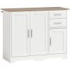 HOMCOM Buffet salon, meuble de rangement avec 2 tiroirs, 3 portes et étagère réglable, 100 x 40 x 78 cm, blanc et bois naturel
