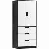 HOMCOM 2 Door Wardrobe, Modern Wardrobe with 3 Drawers and Hanging Rod for Bedroom, Black