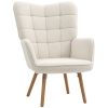 HOMCOM Modern Accent Chair, Upholstered High Back Armchair with Tufted Wingback, Seat Padding, Teddy Fleece Leisure Lounge Bedroom Chair with Wood Legs, Cream White