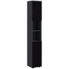 kleankin Colonna Bagno in Truciolato con 2 Ripiani Aperti e 2 Armadietti a 2 Livelli, 30x30x183 cm, Nero e Grigio