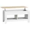 HOMCOM Mesa de Centro Elevable con Encimera Elevable y Espacio Oculto de Almacenaje 105x50x49 cm Blanco y Natural