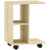 HOMCOM C-Shape End Table Unique Storage Unit w/ 2 Shelves 4 Wheels Freestanding Home Office Furniture Cabinet Square Studio Natural