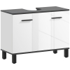HOMCOM Mobile Sottolavabo Bagno con Armadietto 2 Ante e Ripiano Regolabile, 80x34x60 cm, Bianco Lucido
