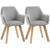HOMCOM Set van 2 stoelen, eetkamerstoelen, met een fluwelen uitstraling en houten poten, afmetingen 54 cm x 57 cm x 80 cm, in de kleuren grijs en natuurlijk hout
