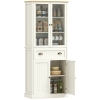 HOMCOM Buffet meuble cuisine rangement armoire de cuisine 4 portes dont 2 portes vitrées et 1 tiroir hauteur 182,5 cm avec étagères réglables - beige