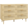 HOMCOM Cassettiera 6 Cassetti in Legno e Rattan Stile Boho per Soggiorno e Camera da Letto, 110x40x75 cm