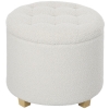 HOMCOM Pouf coffre rangement, tabouret rond, pouf repose-pieds en tissu bouclette, charge 120 Kg, Ø 45 x 41 cm, blanc