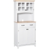 HOMCOM Küchenschrank, Hochschrank mit Glastüren, 2 Schubladen, Küchenbuffet mit verstellbaren Ablagen, Kommode, MDF, Gummiholz, 74 x 40 x 172 cm