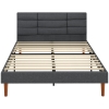 HOMCOM Cama Tapizada 140x200 cm con Cabecero Acolchado de Rejilla Almacenaje Inferior Láminas de Madera Gris