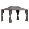 Outsunny Pavillon Gartenpavillon 4 x 3 m Gartenzelt Festzelt Partyzelt mit 4 x Seitenteile 4 x Moskitonetz atmungsaktivem Doppeldach Metall Polyester Braun+Dunkelgrau