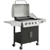 Outsunny 4+1 Burner Gas BBQ Grill with Side Burner, 14.5 kW Steel Portable Gas Barbecue Grill with Built-in Thermometer, Lid
