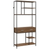 HOMCOM Seven-Shelf Industrial Display Shelf, with Drawers - Brown/Black